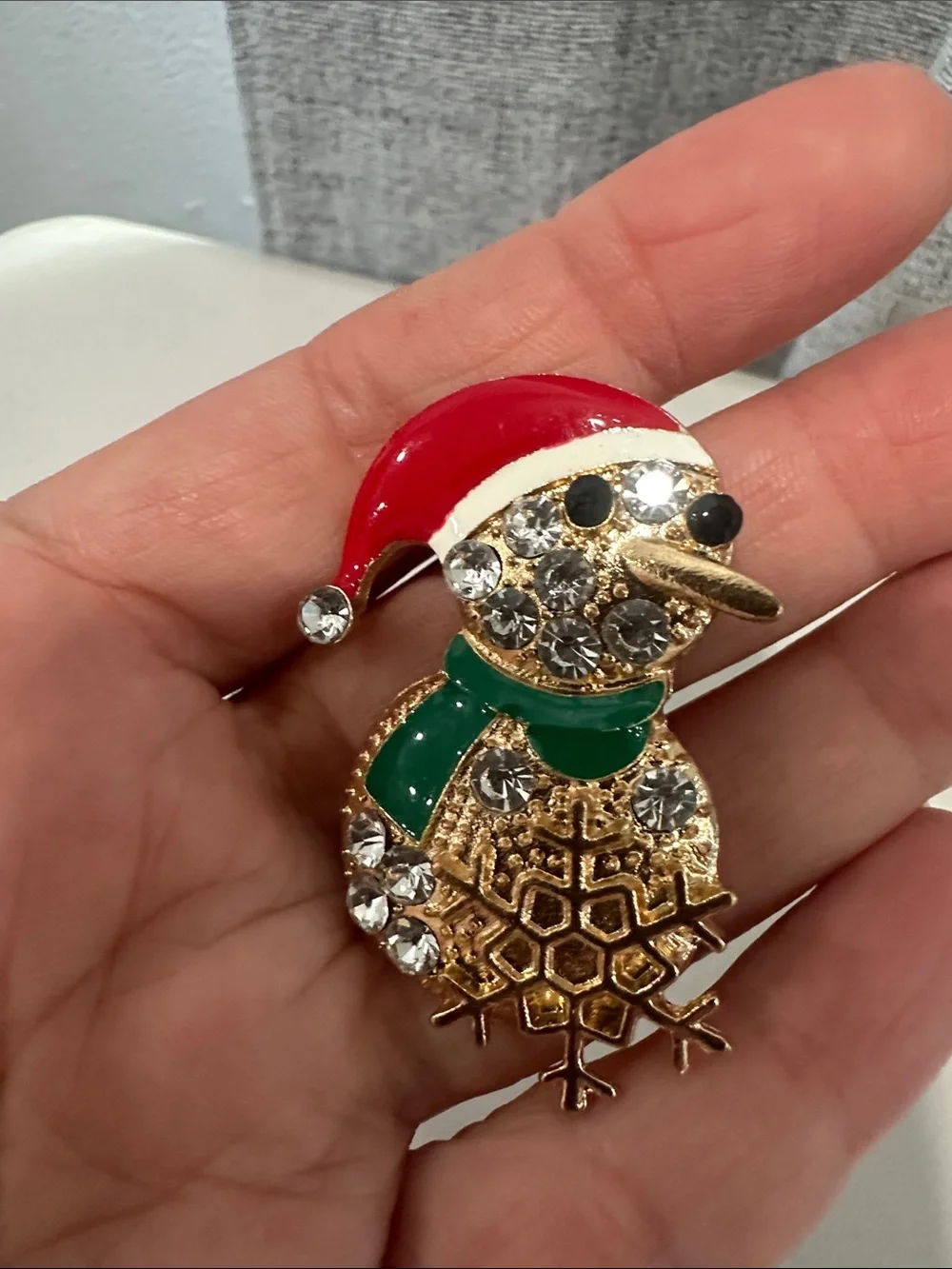 Holiday Snowman Brooch Set in Red, Green & Gold